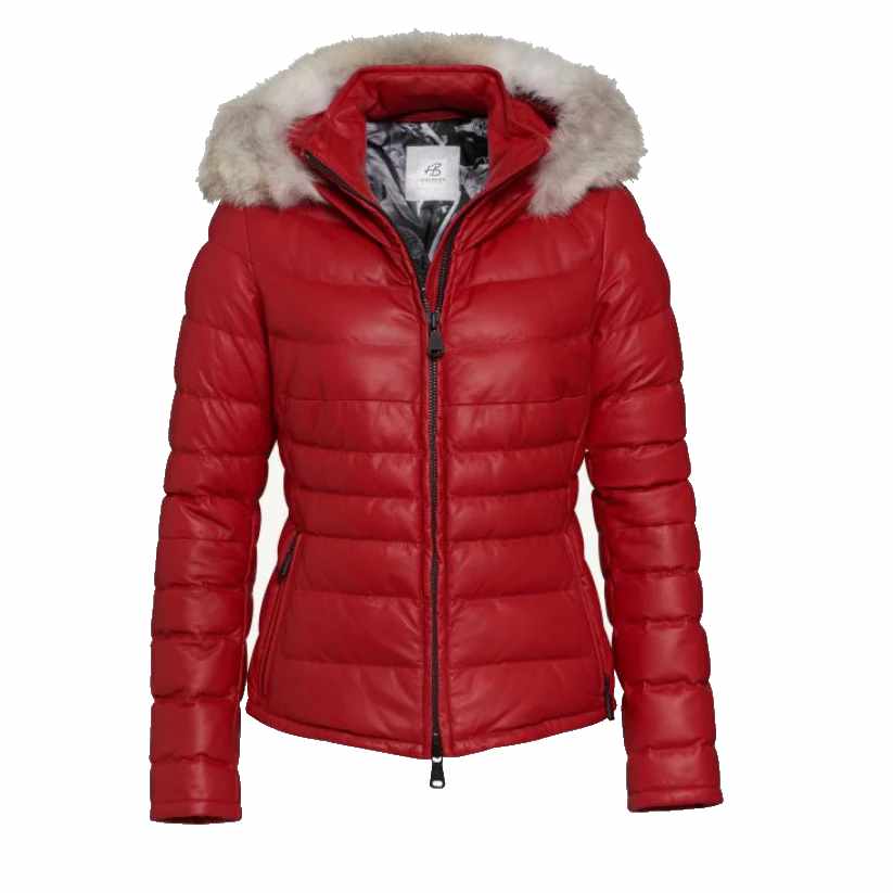 Red leather puffer jacket