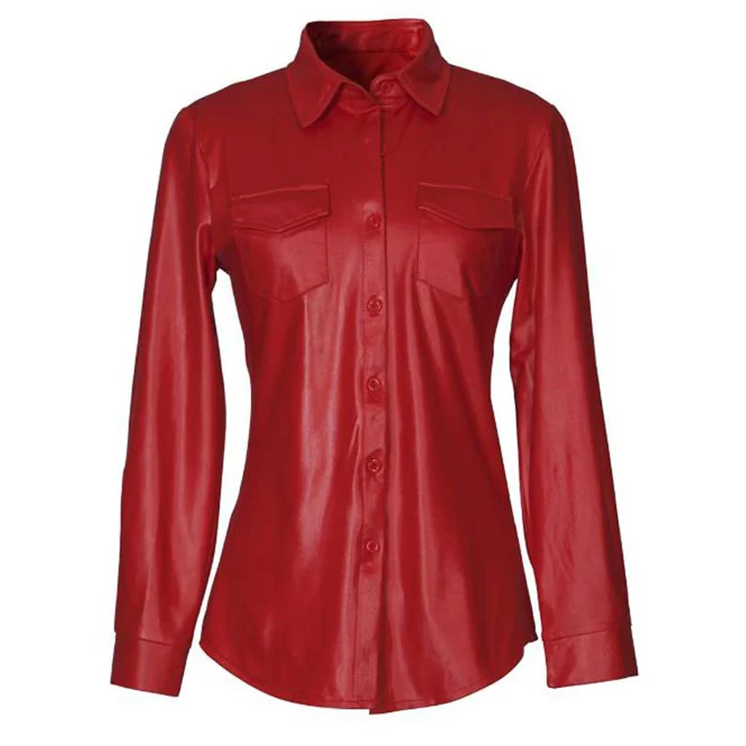 Red leather shirt