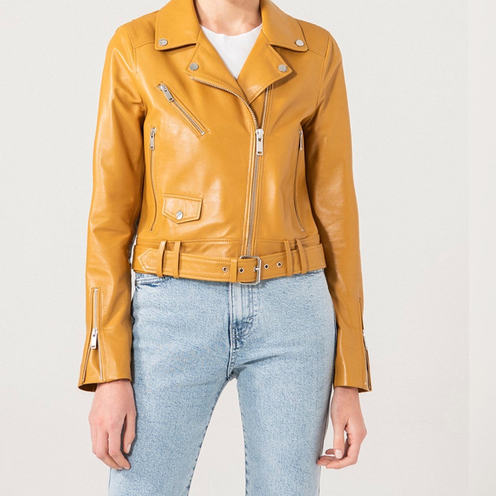 Yellow women leather jackets