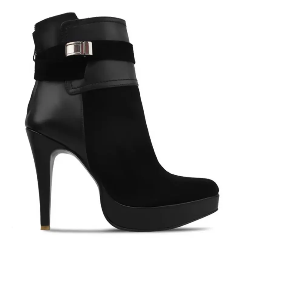 black leather heeled boots