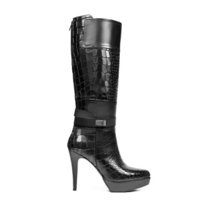 black leather knee high boots