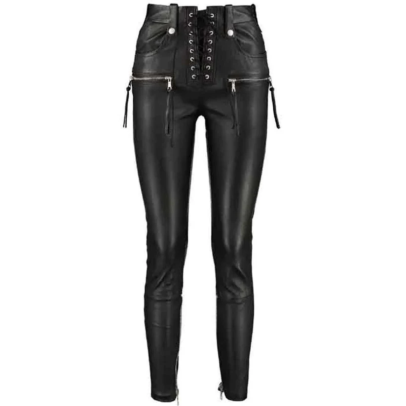 black leather womens pants