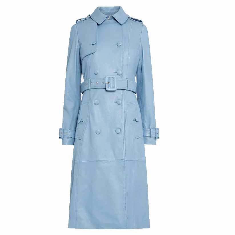 blizzard blue leather trench coat