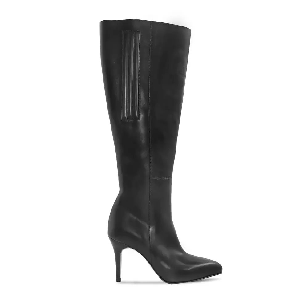 leather boots knee high black