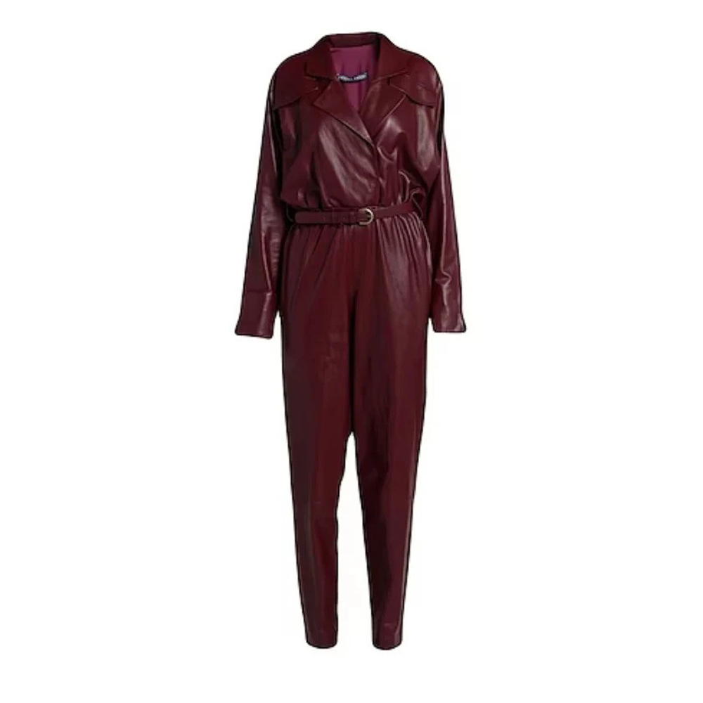 maroon leather jumpsuit