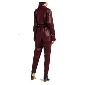 maroon leather jumpsuit