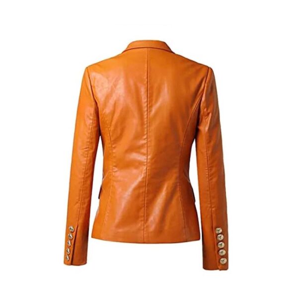 orange leather blazer women