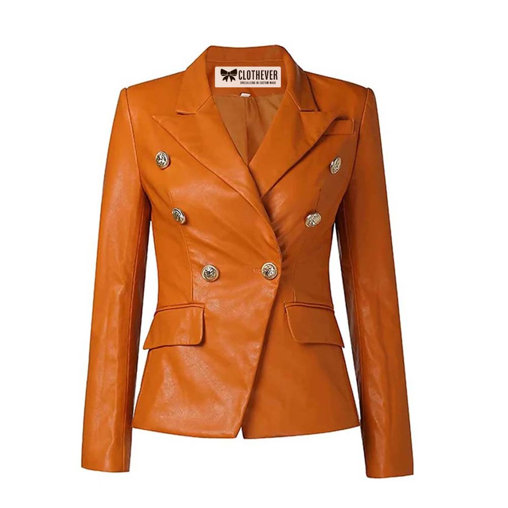 orange leather blazer women