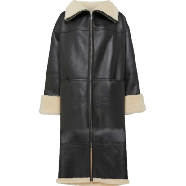 black leather shearling coat