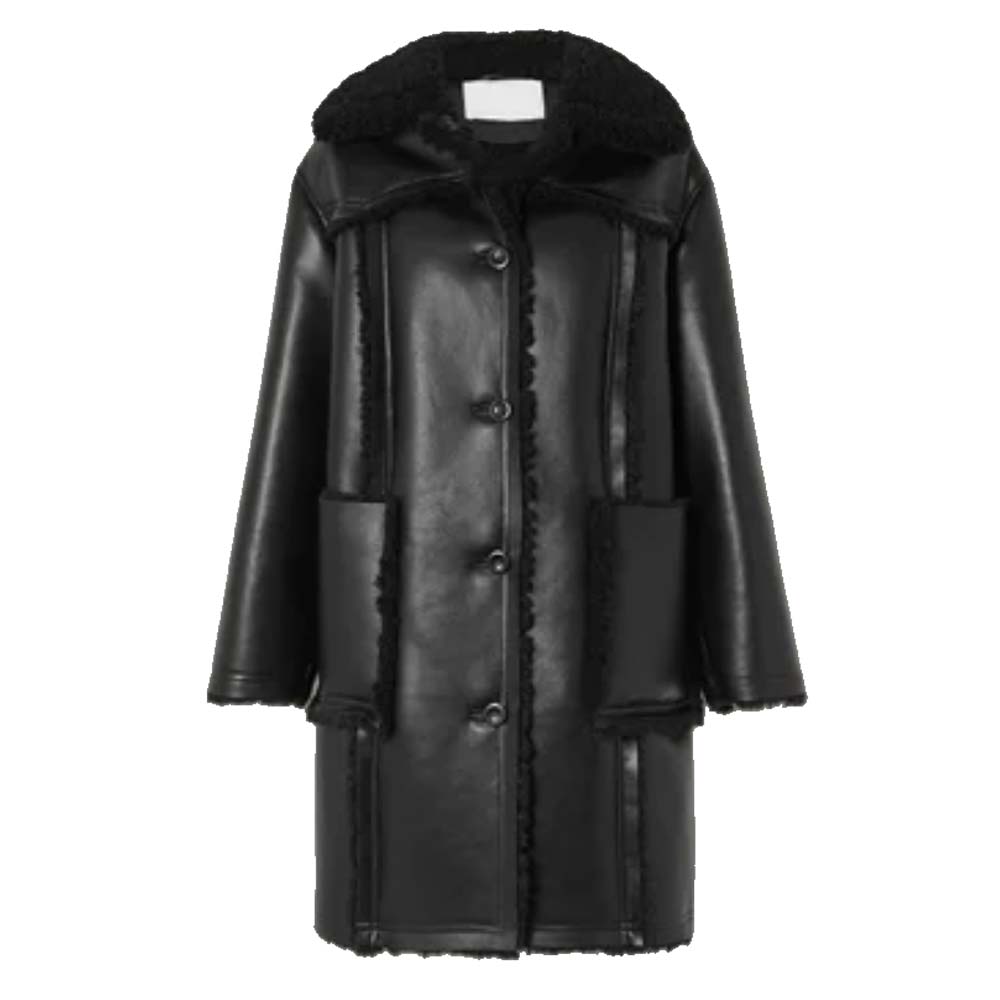 black long leather coat shearling