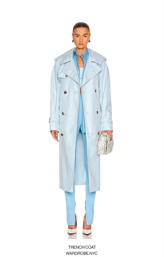 blizzard blue leather trench coat