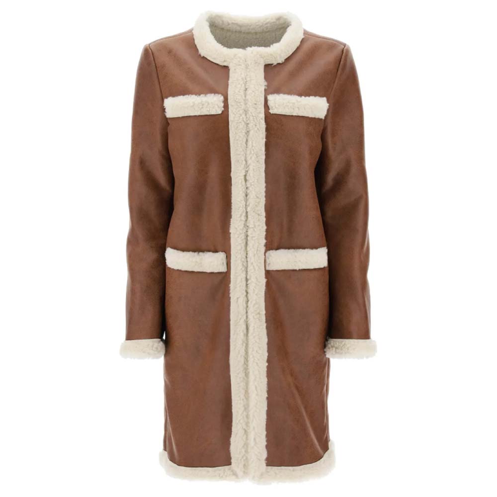 brown long sherpa coat