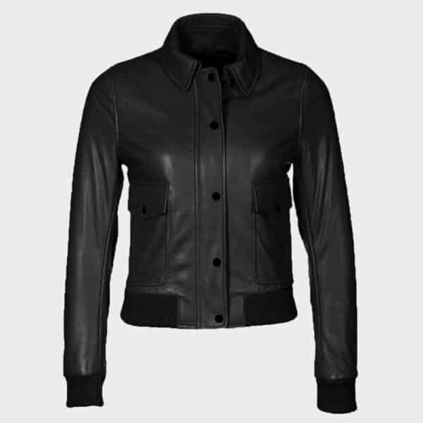 ladies leather bomber jacket