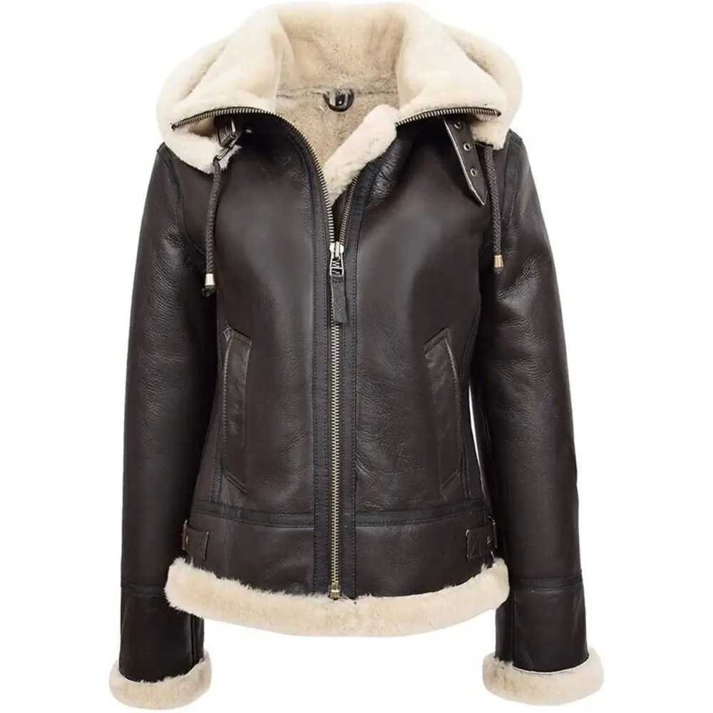 leather aviator jacket with hood