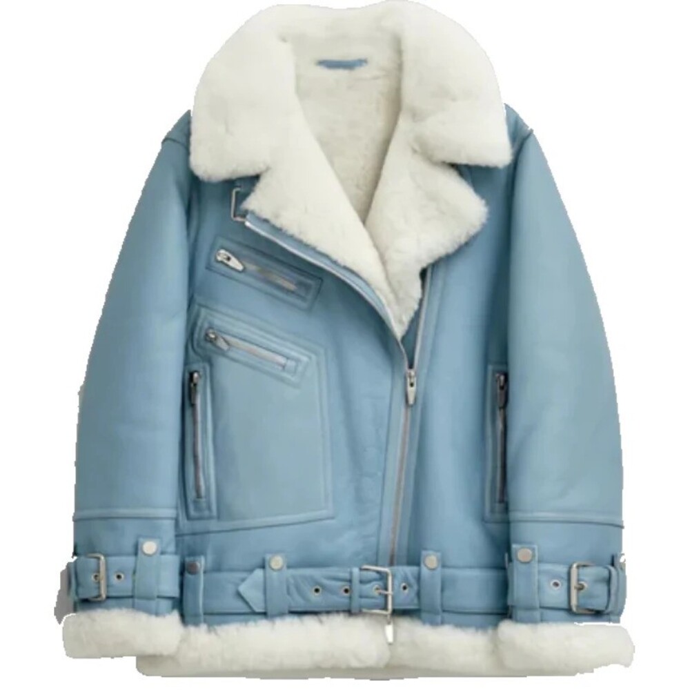 romantic blue shearling jacket