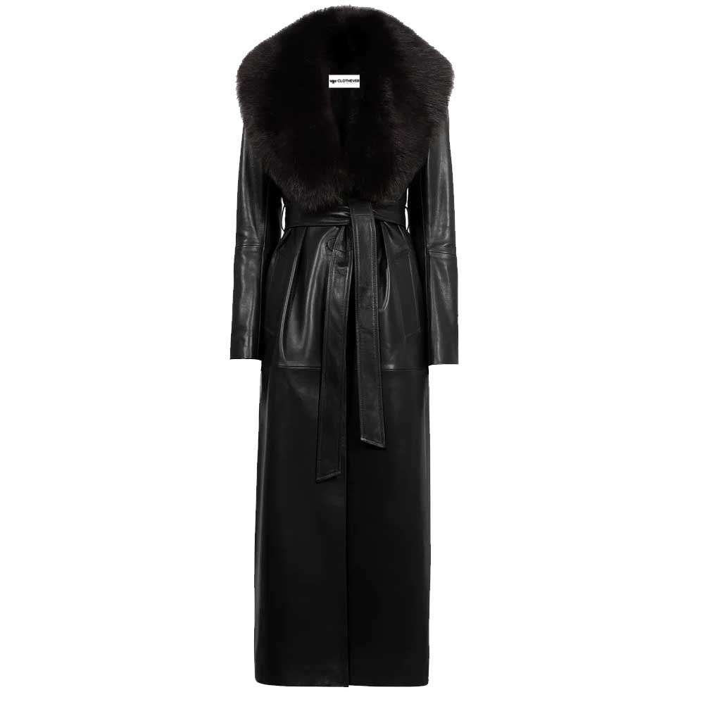 Black Leather Coat With Black Fur Collar