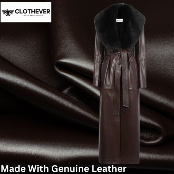 Brown Leather Coat With Brown Fur Collar