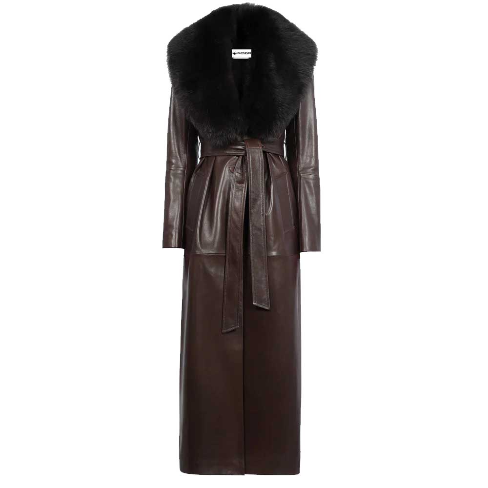 Brown Leather Coat With Brown Fur Collar