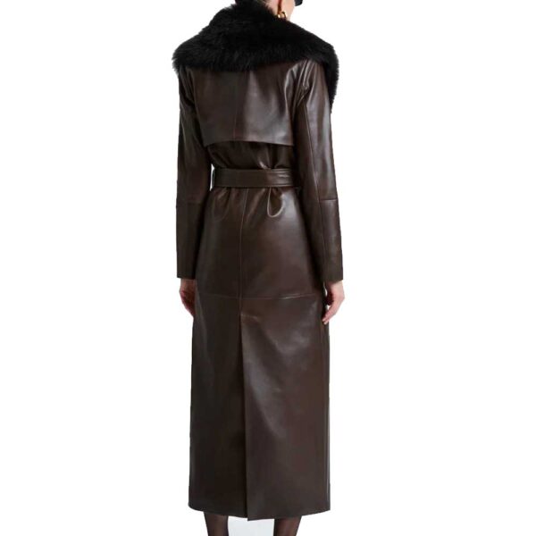 Brown Leather Coat With Brown Fur Collar