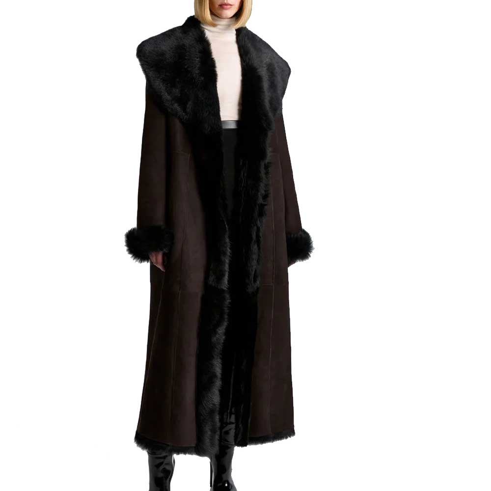 shearling coat with black fur collor