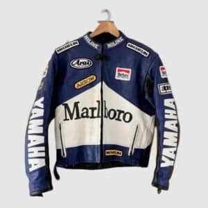 Marlboro Jacket Blue & White Motorcycle Leather Jacket