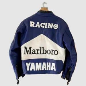 Marlboro Jacket Blue & White Motorcycle Leather Jacket - Clothever