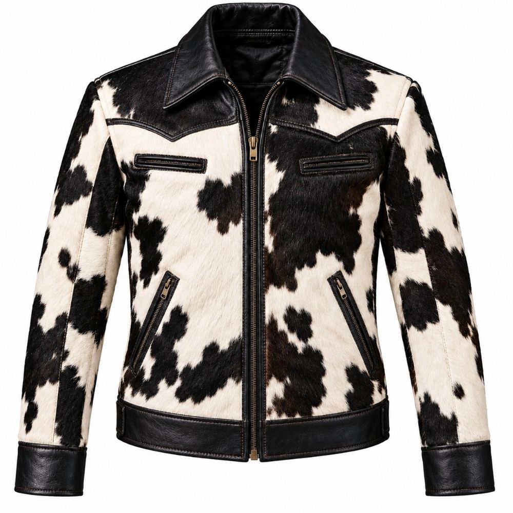Cowhide hair on leather jacket