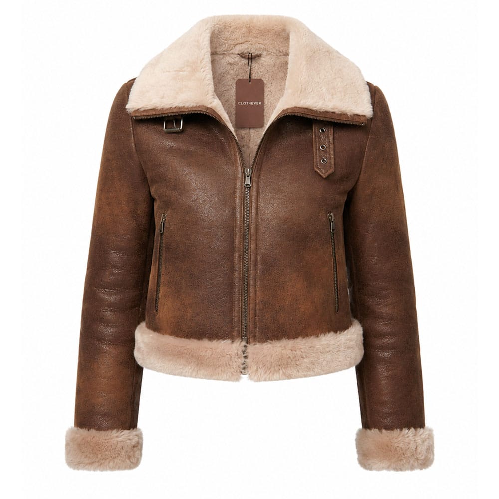 Women Sheepskin leather jacket with Fur Lining