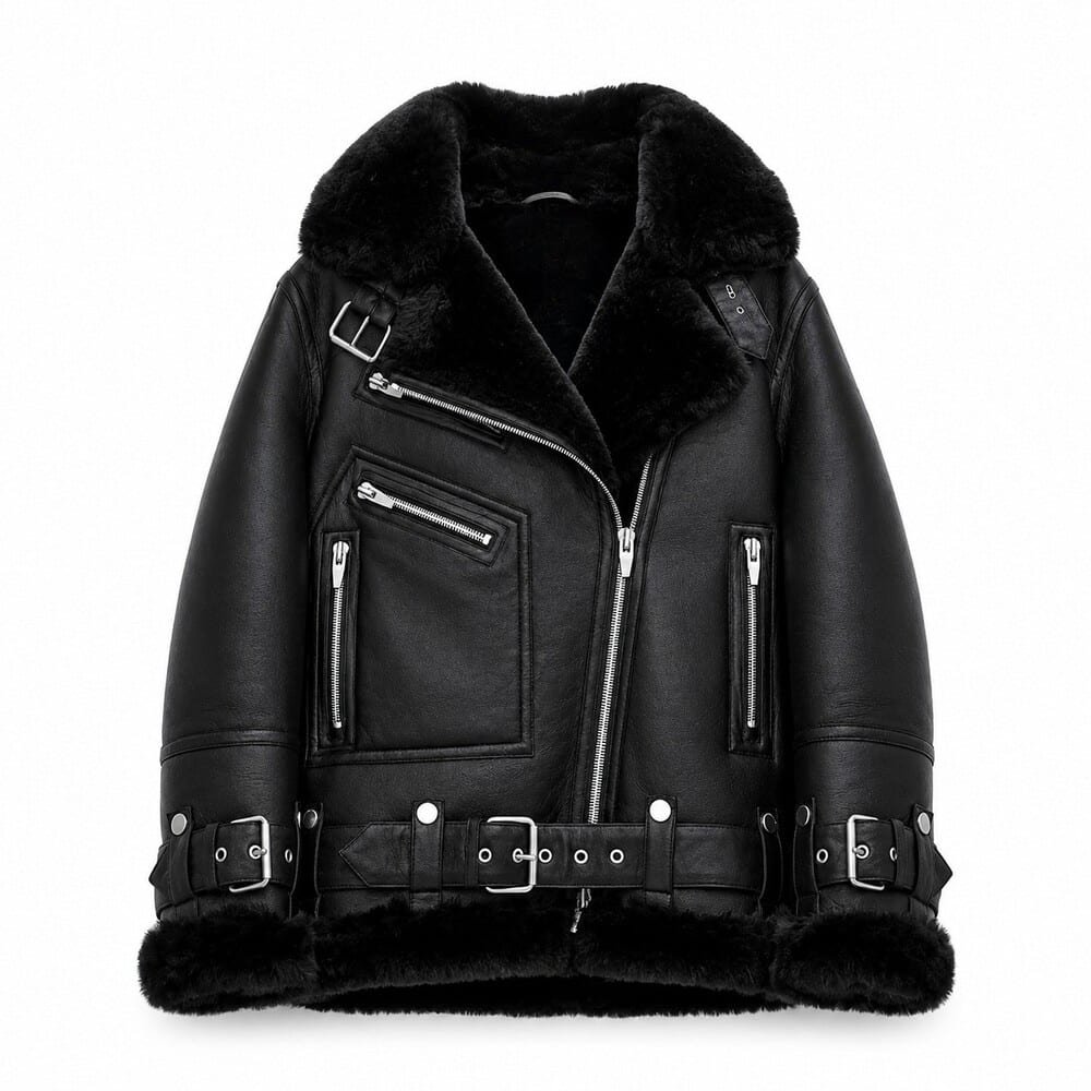 Women's oversized shearling jacket for winter